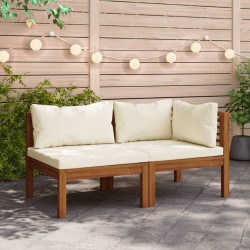 vidaXL Juego de sofá 2 pzas con cojines blanco crema madera de acacia