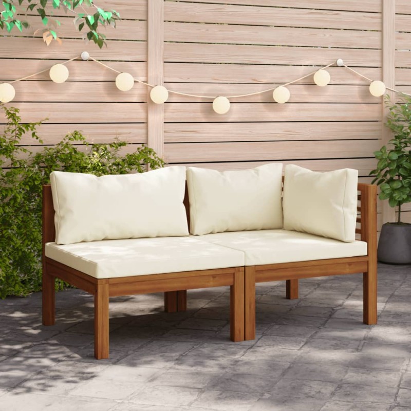 vidaXL Juego de sofá 2 pzas con cojines blanco crema madera de acacia vidaXL Juego de sofá 2 pzas con cojines blanco crema madera de acacia