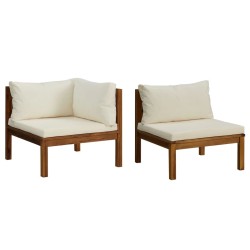 vidaXL Juego de sofá 2 pzas con cojines blanco crema madera de acacia