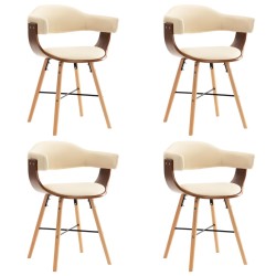vidaXL Sillas de comedor 4 uds cuero sintético y madera curvada crema