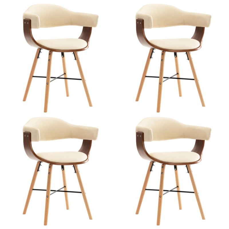 vidaXL Sillas de comedor 4 uds cuero sintético y madera curvada crema