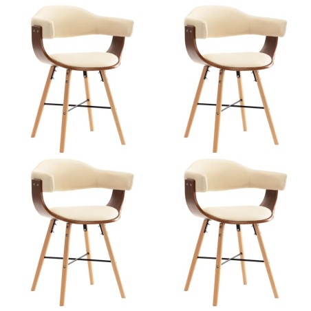 vidaXL Sillas de comedor 4 uds cuero sintético y madera curvada crema