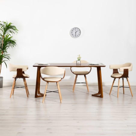 vidaXL Sillas de comedor 4 uds cuero sintético y madera curvada crema