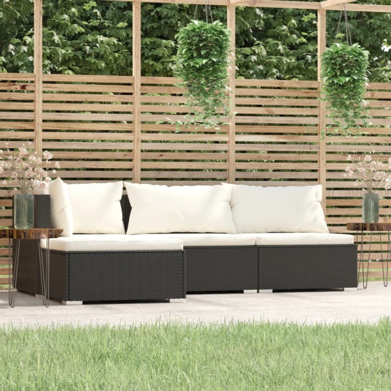 vidaXL Set de muebles de jardín 4 pzas y cojines ratán sintético negro vidaXL Set de muebles de jardín 4 pzas y cojines ratán sintético negro