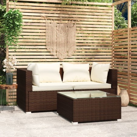 vidaXL Set muebles de jardín 3 piezas y cojines ratán sintético marrón