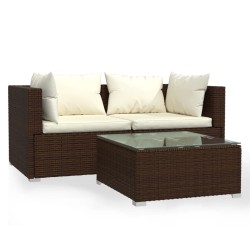 vidaXL Set muebles de jardín 3 piezas y cojines ratán sintético marrón