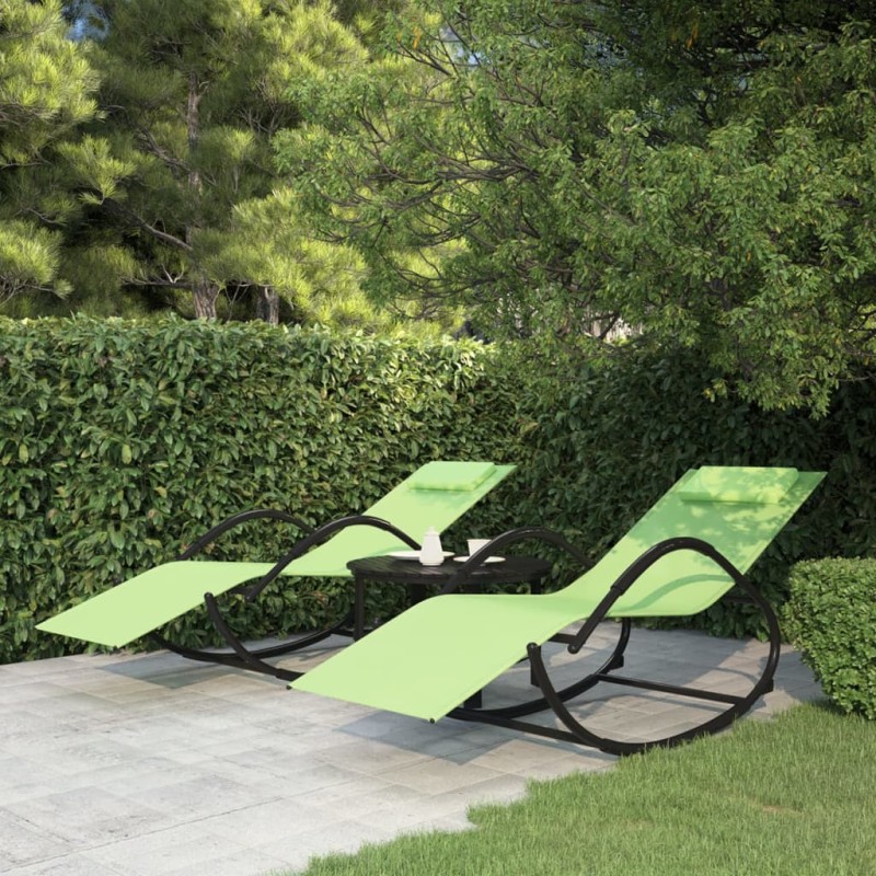 vidaXL Tumbonas mecedoras 2 uds acero y textilene verde vidaXL Tumbonas mecedoras 2 uds acero y textilene verde