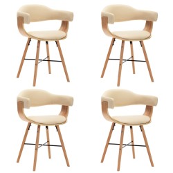 vidaXL Sillas de comedor 4 uds cuero sintético y madera curvada crema
