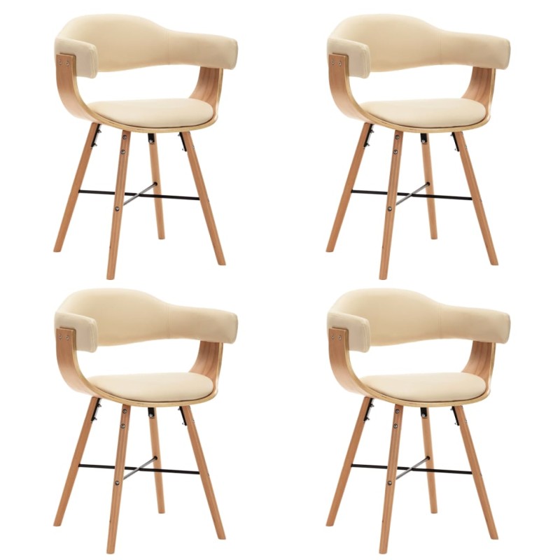 vidaXL Sillas de comedor 4 uds cuero sintético y madera curvada crema