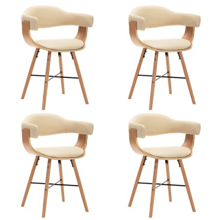 vidaXL Sillas de comedor 4 uds cuero sintético y madera curvada crema