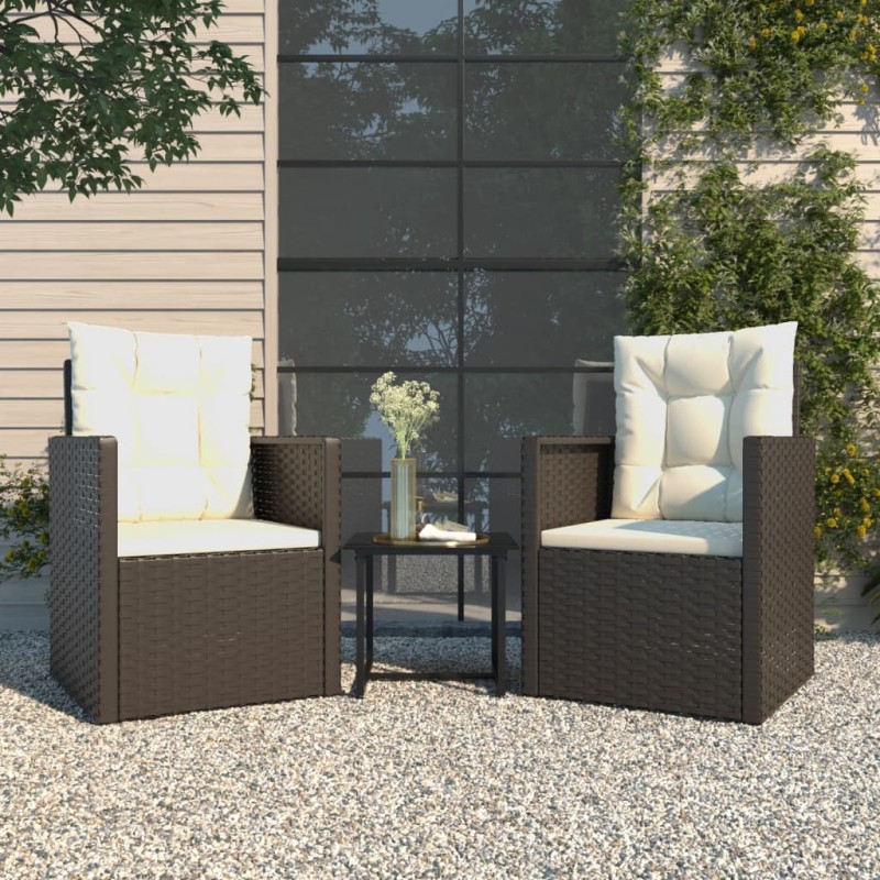 vidaXL Muebles de jardín con cojines 3 piezas ratán sintético negro vidaXL Muebles de jardín con cojines 3 piezas ratán sintético negro