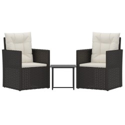 vidaXL Muebles de jardín con cojines 3 piezas ratán sintético negro