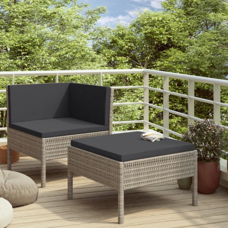 vidaXL Set de muebles de jardín 2 pzas y cojines ratán sintético gris