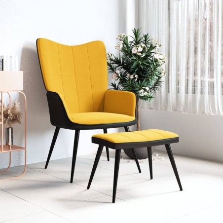 vidaXL Silla de relajación reposapiés terciopelo PVC amarillo mostaza