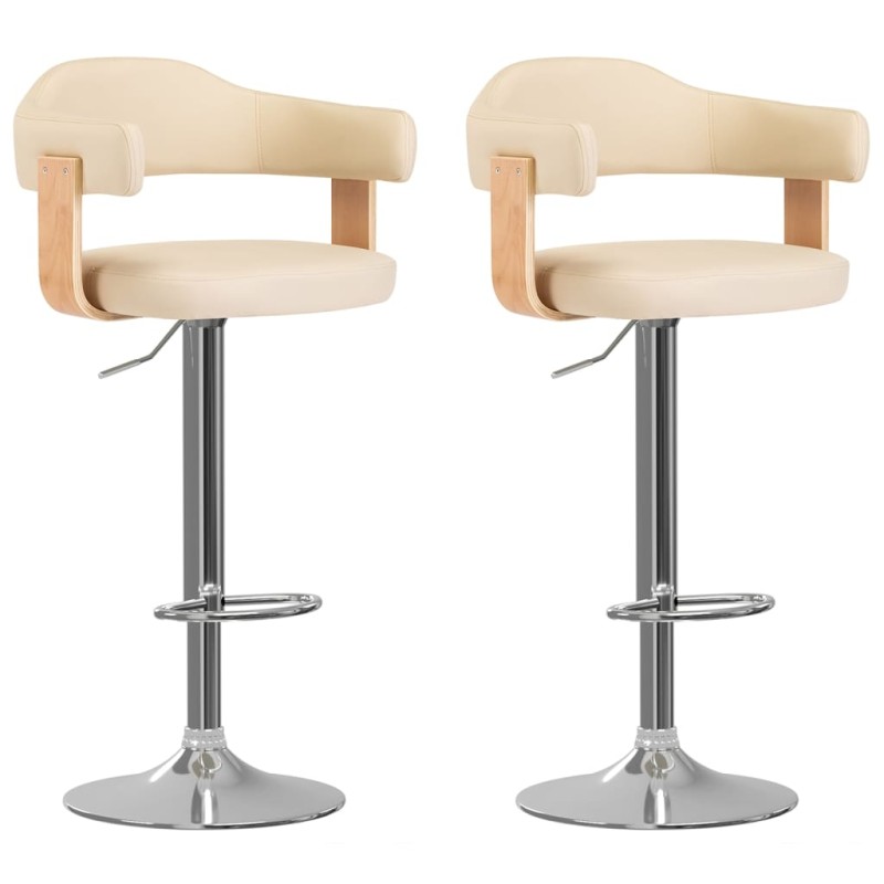 vidaXL Taburetes de cocina 2 uds cuero sintético madera curvada crema vidaXL Taburetes de cocina 2 uds cuero sintético madera curvada crema