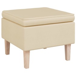 vidaXL Taburete con patas de madera tapizado tejido crema