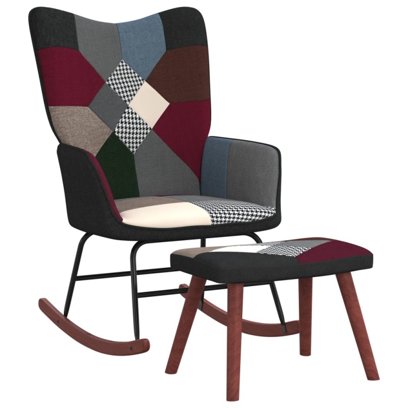 vidaXL Mecedora con taburete tela patchwork vidaXL Mecedora con taburete tela patchwork