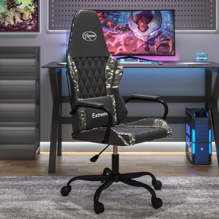 vidaXL Silla gaming de masaje cuero sintético negro y camuflaje