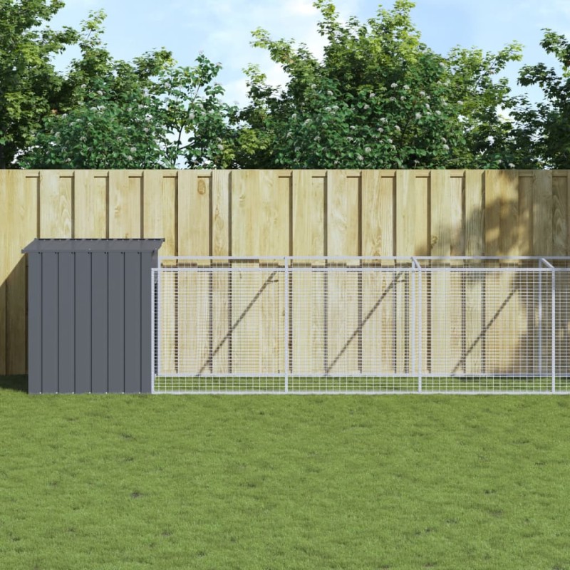 vidaXL Caseta perros con corral acero galvanizado gris 110x1221x110 cm