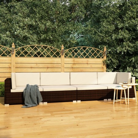 vidaXL Set sofás de jardín 4 piezas y cojines ratán sintético marrón