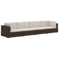 vidaXL Set sofás de jardín 4 piezas y cojines ratán sintético marrón