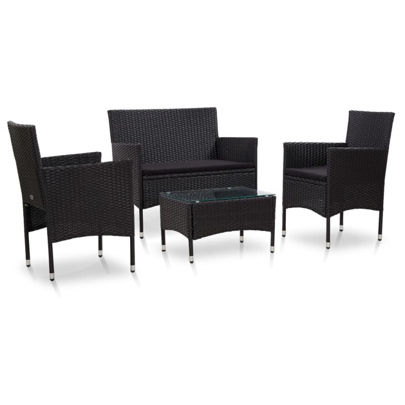 vidaXL Set de muebles de jardín 4 pzas y cojines ratán sintético negro vidaXL Set de muebles de jardín 4 pzas y cojines ratán sintético negro