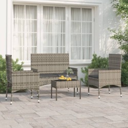 vidaXL Set de muebles de jardín 4 pzas y cojines ratán sintético gris
