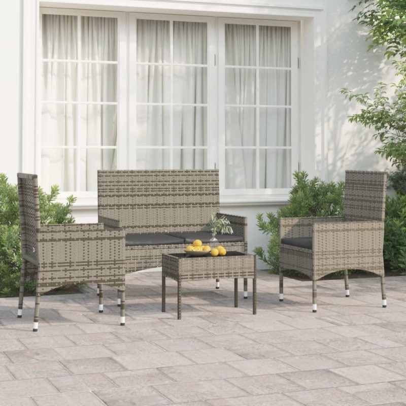 vidaXL Set de muebles de jardín 4 pzas y cojines ratán sintético gris vidaXL Set de muebles de jardín 4 pzas y cojines ratán sintético gris