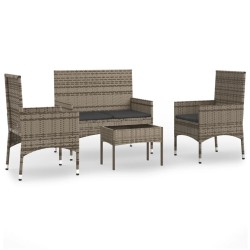 vidaXL Set de muebles de jardín 4 pzas y cojines ratán sintético gris