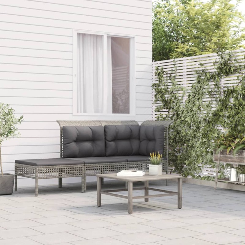 vidaXL Set de muebles de jardín 3 pzas y cojines ratán sintético gris vidaXL Set de muebles de jardín 3 pzas y cojines ratán sintético gris