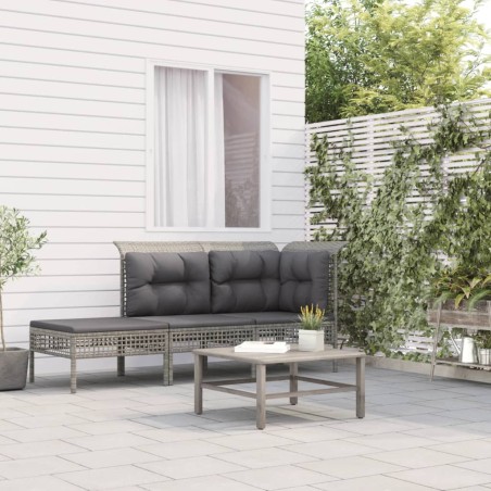 vidaXL Set de muebles de jardín 3 pzas y cojines ratán sintético gris