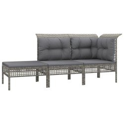 vidaXL Set de muebles de jardín 3 pzas y cojines ratán sintético gris