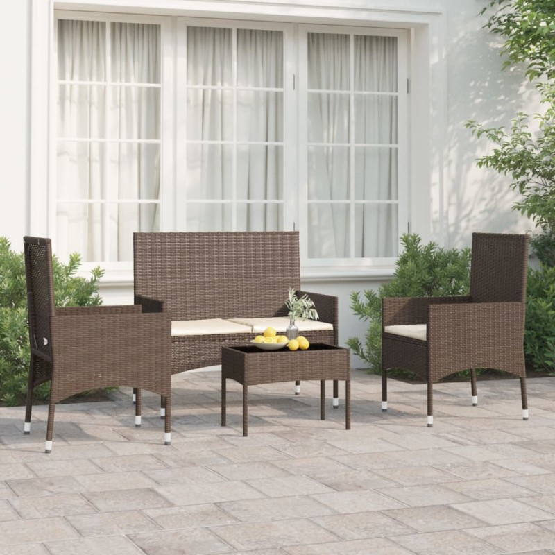 vidaXL Set muebles de jardín 4 piezas y cojines ratán sintético marrón vidaXL Set muebles de jardín 4 piezas y cojines ratán sintético marrón