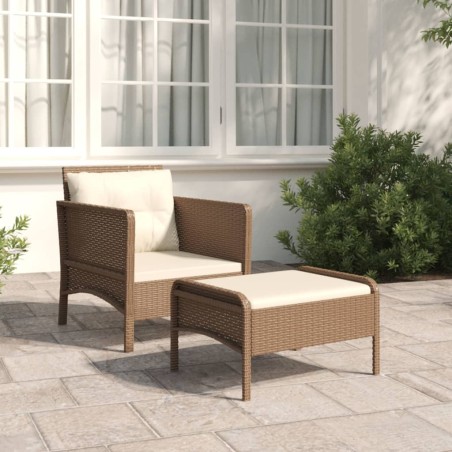 vidaXL Set muebles de jardín 2 piezas y cojines ratán sintético marrón