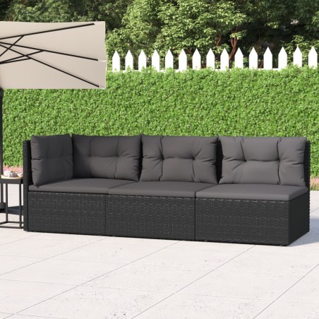 vidaXL Set de muebles de jardín 3 pzas y cojines ratán sintético negro