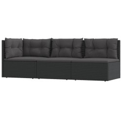 vidaXL Set de muebles de jardín 3 pzas y cojines ratán sintético negro