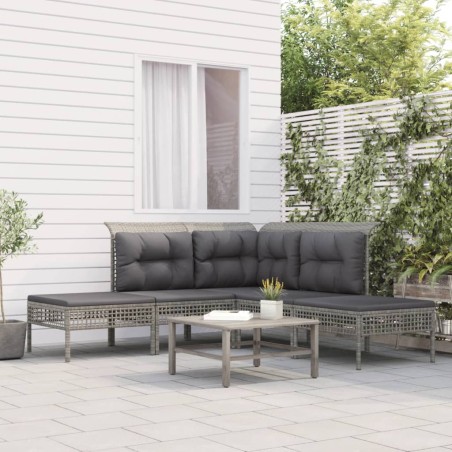 vidaXL Set de muebles de jardín 5 pzas y cojines ratán sintético gris
