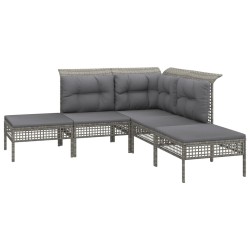 vidaXL Set de muebles de jardín 5 pzas y cojines ratán sintético gris