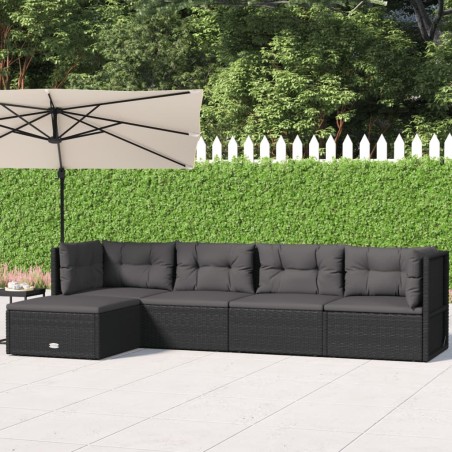 vidaXL Set de muebles de jardín 5 pzas y cojines ratán sintético negro