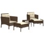 vidaXL Set muebles de jardín 5 piezas y cojines ratán sintético marrón vidaXL Set muebles de jardín 5 piezas y cojines ratán sintético marrón