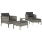 vidaXL Set de muebles de jardín 5 pzas y cojines ratán sintético gris vidaXL Set de muebles de jardín 5 pzas y cojines ratán sintético gris