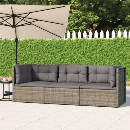 vidaXL Set de muebles de jardín 3 pzas y cojines ratán sintético gris