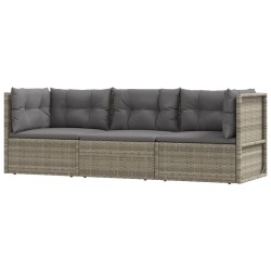 vidaXL Set de muebles de jardín 3 pzas y cojines ratán sintético gris