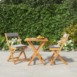 vidaXL Mesa y sillas plegables terraza 3 pzas y cojines madera acacia 