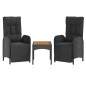 vidaXL Sillas reclinables jardín 2 uds con mesa ratán sintético negro vidaXL Sillas reclinables jardín 2 uds con mesa ratán sintético negro