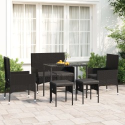 vidaXL Set muebles de jardín 6 piezas y cojines ratán sintético negro