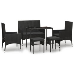 vidaXL Set muebles de jardín 6 piezas y cojines ratán sintético negro