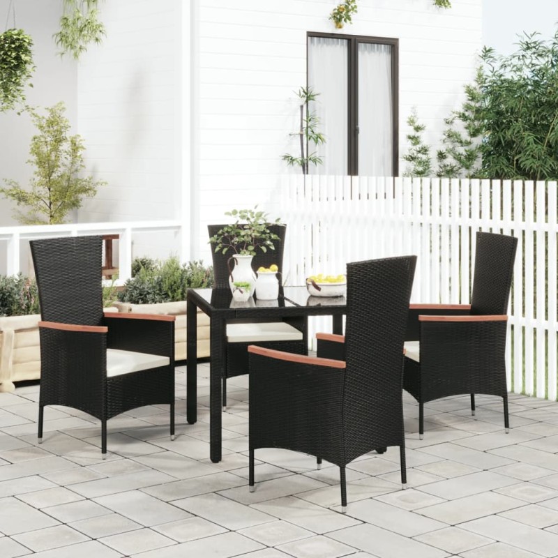 vidaXL Sillas de jardín con cojines 4 unidades ratán sintético negro vidaXL Sillas de jardín con cojines 4 unidades ratán sintético negro