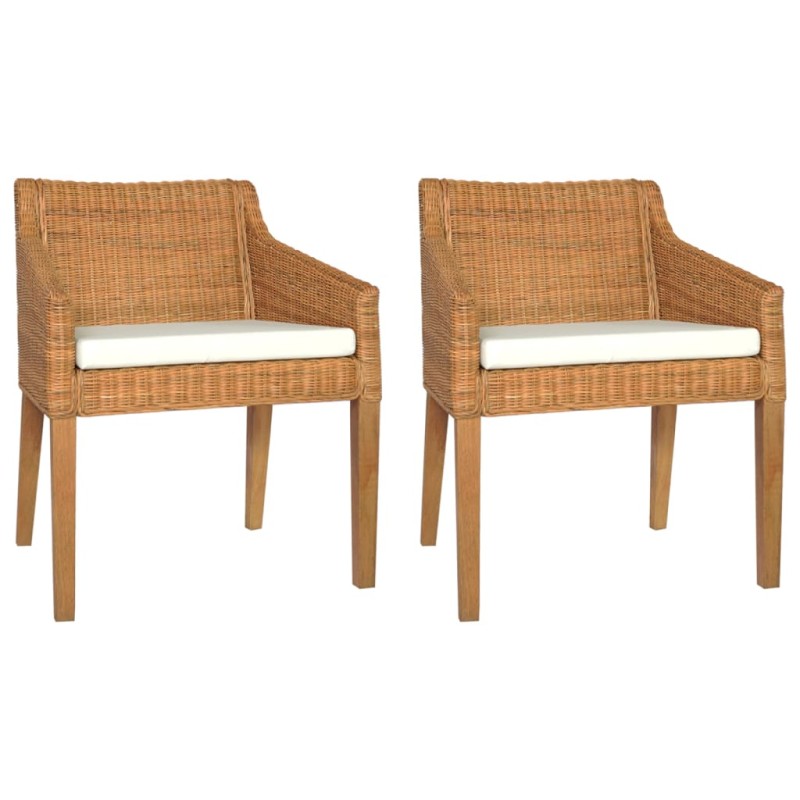 vidaXL Sillas de comedor con cojines 2 uds ratán natural marrón claro vidaXL Sillas de comedor con cojines 2 uds ratán natural marrón claro