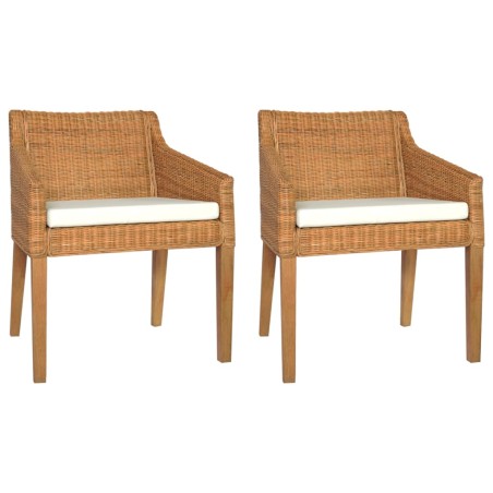 vidaXL Sillas de comedor con cojines 2 uds ratán natural marrón claro